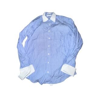 Vtg Burberry's Of London Button Front Dress Shirt Men's Size 34 Blue White